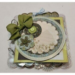 Vtg Small Hand Crafted 3 Dimensional Green Scrapbook/Memory Book 7" by 7"